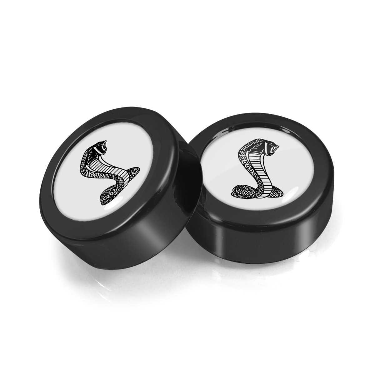 Ford Mustang Cobra License Plate Frame Screw Cover Set White On Black Abs Plastic Dome Logo 0 7 In Official Licensed 2 Piece