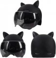 Beidiyinger Adult Motorcycle Vintage Half Helmet With Sun Visor Cat Ear Light Open Face Moped Mens Kids Womens Summer Cute