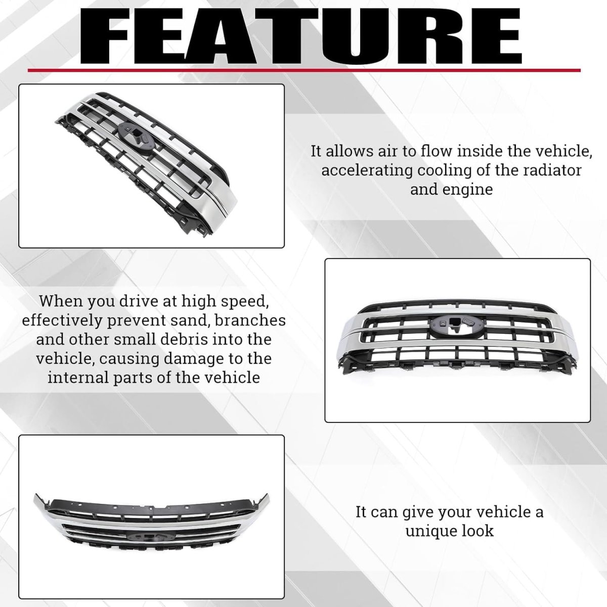 Hecasa Front Grille For 2021-2023d F-150 Replacement For Ml3z8200fa Sport Lariat Grill Chrome Silvery Black