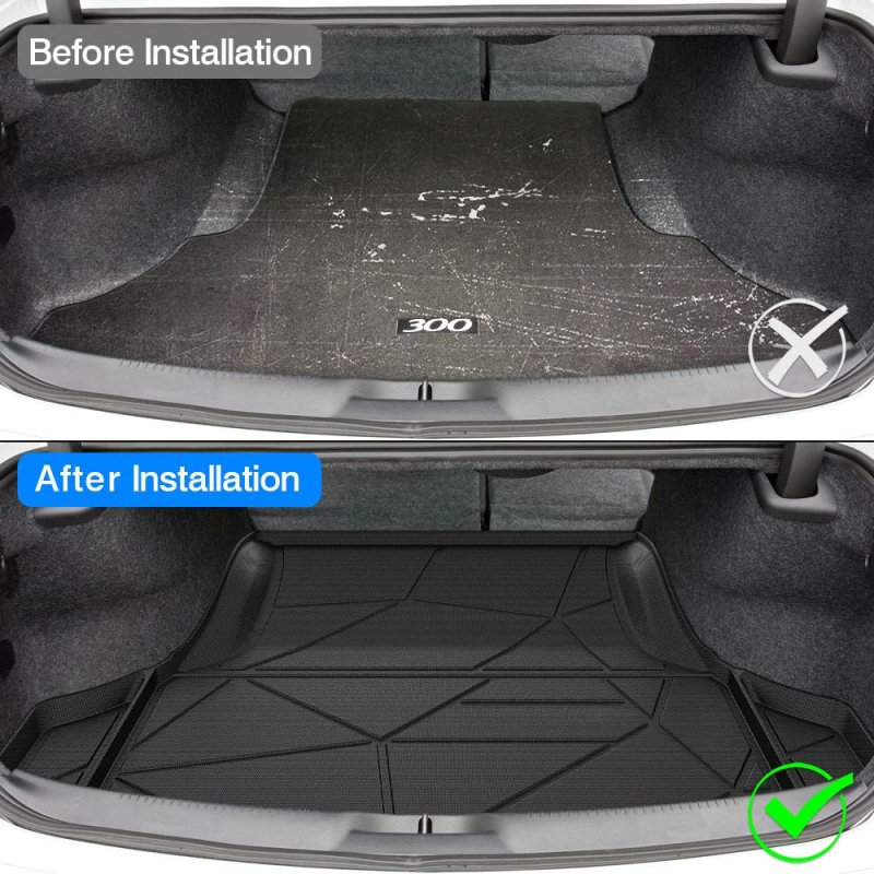Trunk Cargo Mat For 2011 To 2023 Dodge Charger And Chrysler 300 Tpe Rubber Rear Liner All Weather Protection With Raised Edge