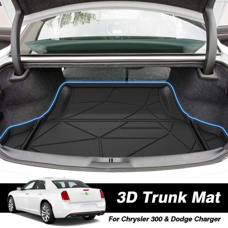 Trunk Cargo Mat For 2011 To 2023 Dodge Charger And Chrysler 300 Tpe Rubber Rear Liner All Weather Protection With Raised Edge