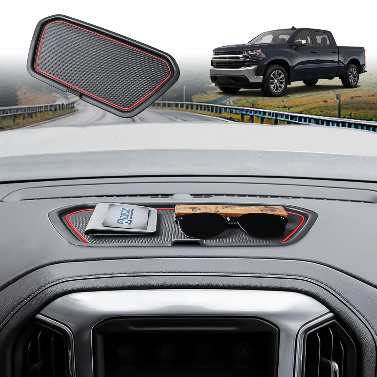 Dashboard Organizer Tray For 2019 2021 Chevy Silverado Gmc Sierra 1500 And 2020 2023 2500hd 3500hd Red Center Console Storage