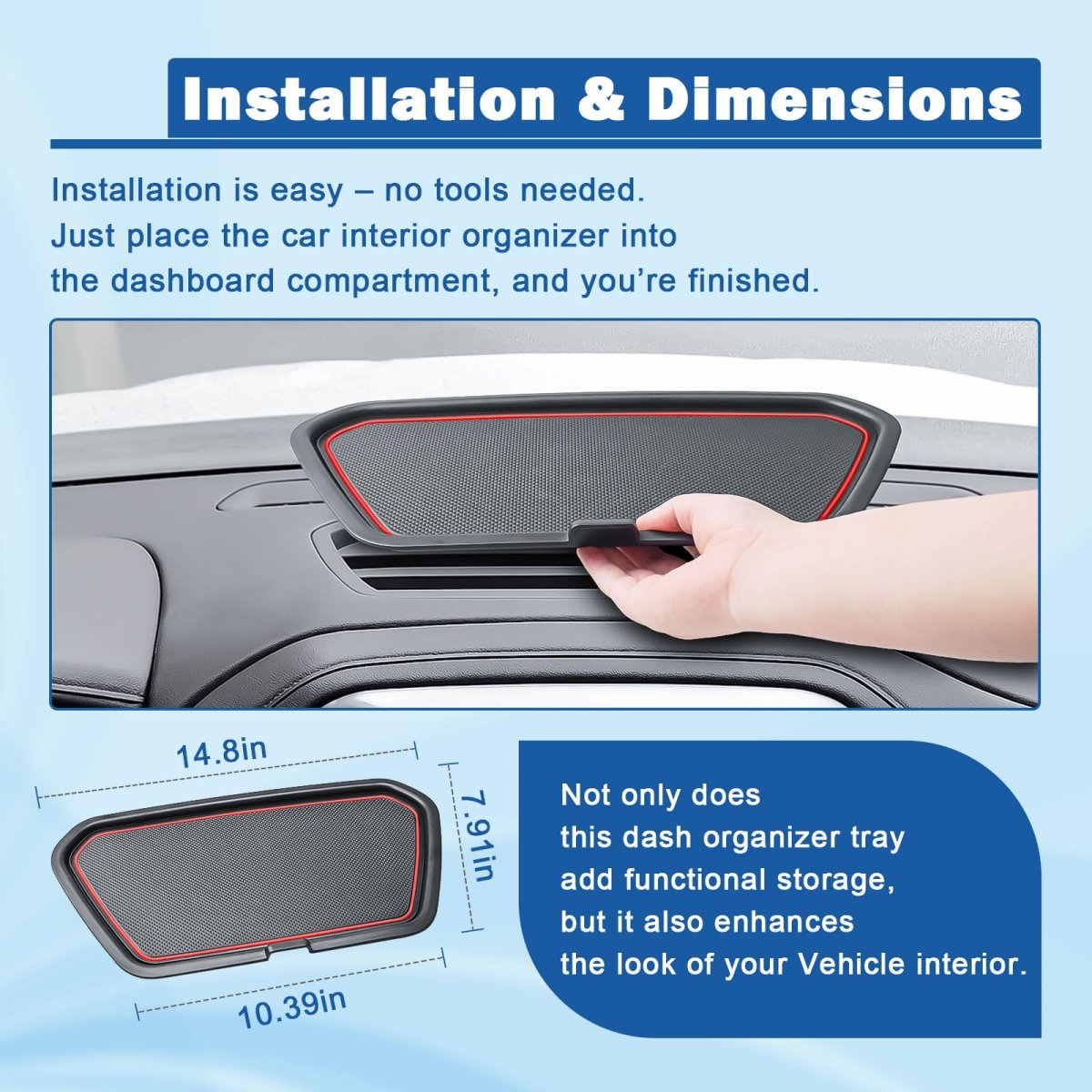 Dashboard Organizer Tray For 2019 2021 Chevy Silverado Gmc Sierra 1500 And 2020 2023 2500hd 3500hd Red Center Console Storage
