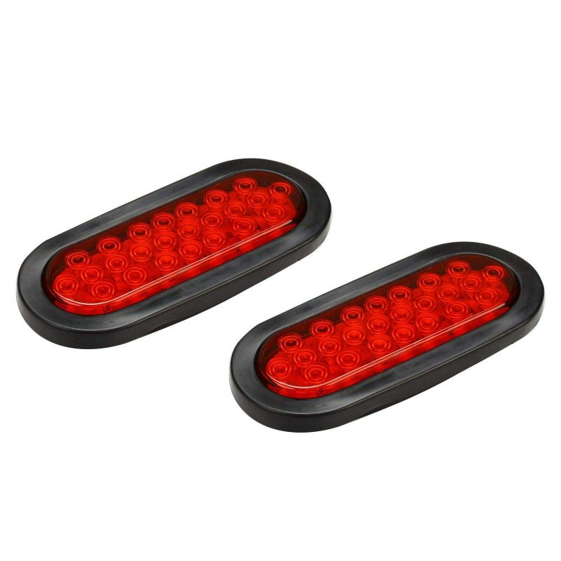 6 Oval 24 Led Truck Trailer Tail Lights Stop Turn Brake 12v W Grommet Universal For Bus Boat Red 2 Pack