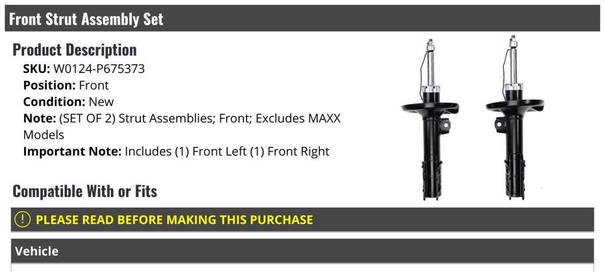 Front Strut Assembly Set 2 Piece For 2007-2009 Saturn Aura Excludes Maxx Models