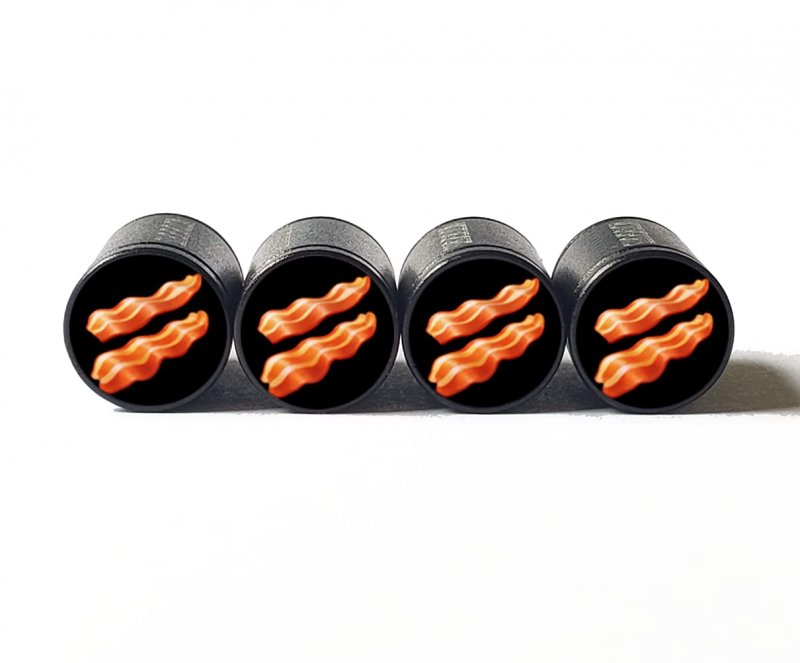 Bacon Strips Emoji Tire Valve Stem Caps Black Aluminum Set Of Four
