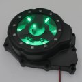 Httmt- Black W Green Led Left Engine Stator Cover See Thru Compatible With 2006-2014 Yamah Yzf-r6 P N Mt313-008a-bk