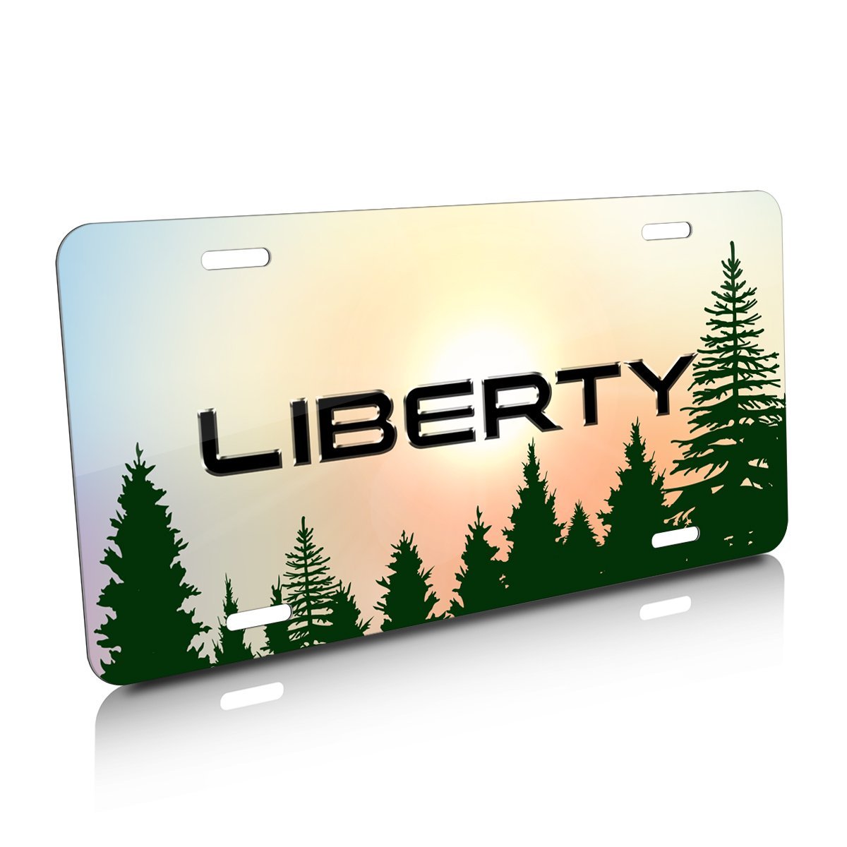 Jeep Liberty Green Forrest Sillhouette Graphic Special Aluminum Metal License Plate
