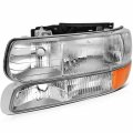 Ocpty Headlight Assembly Pair Replacement For Chevrolet Silverado 1500 2500 1999-2002 For Suburban 2000-2006 Chrome Housing