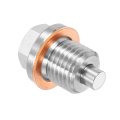 M16x1 5 Magnetic Oil Drain Plug 25mm Length Stainless Steel Pan Nut Bolt With Copper Crush Washer Universal Leak-proof 