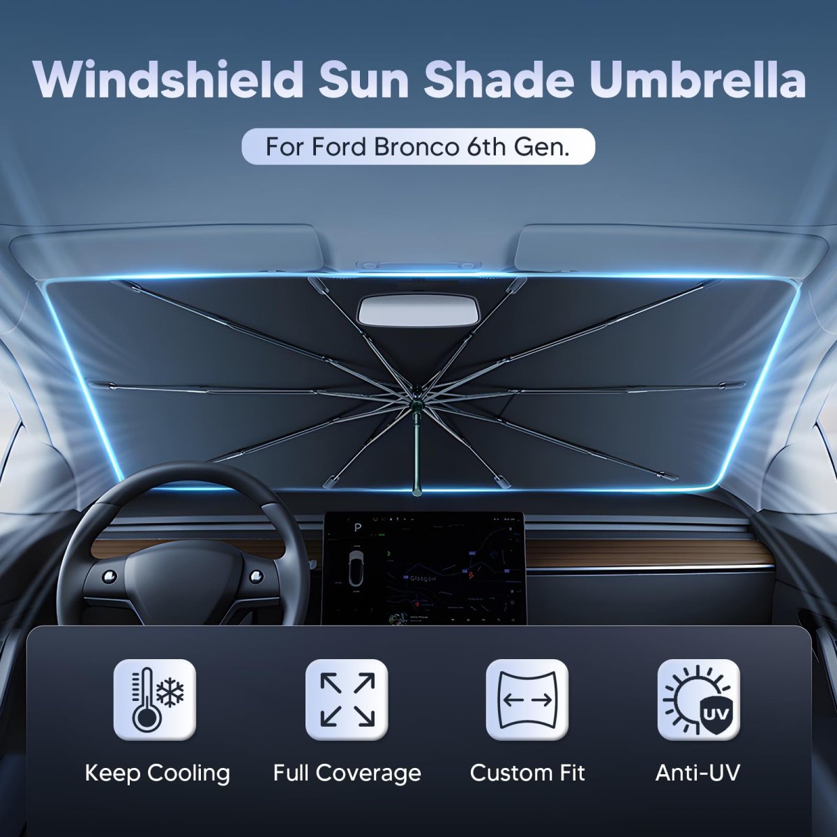 Windshield Sun Shade Umbrella For 2021 2022 2023 2024 2025 2026d Bronco Ice Crystal Material Uv Blocking Car Sunshade Not For