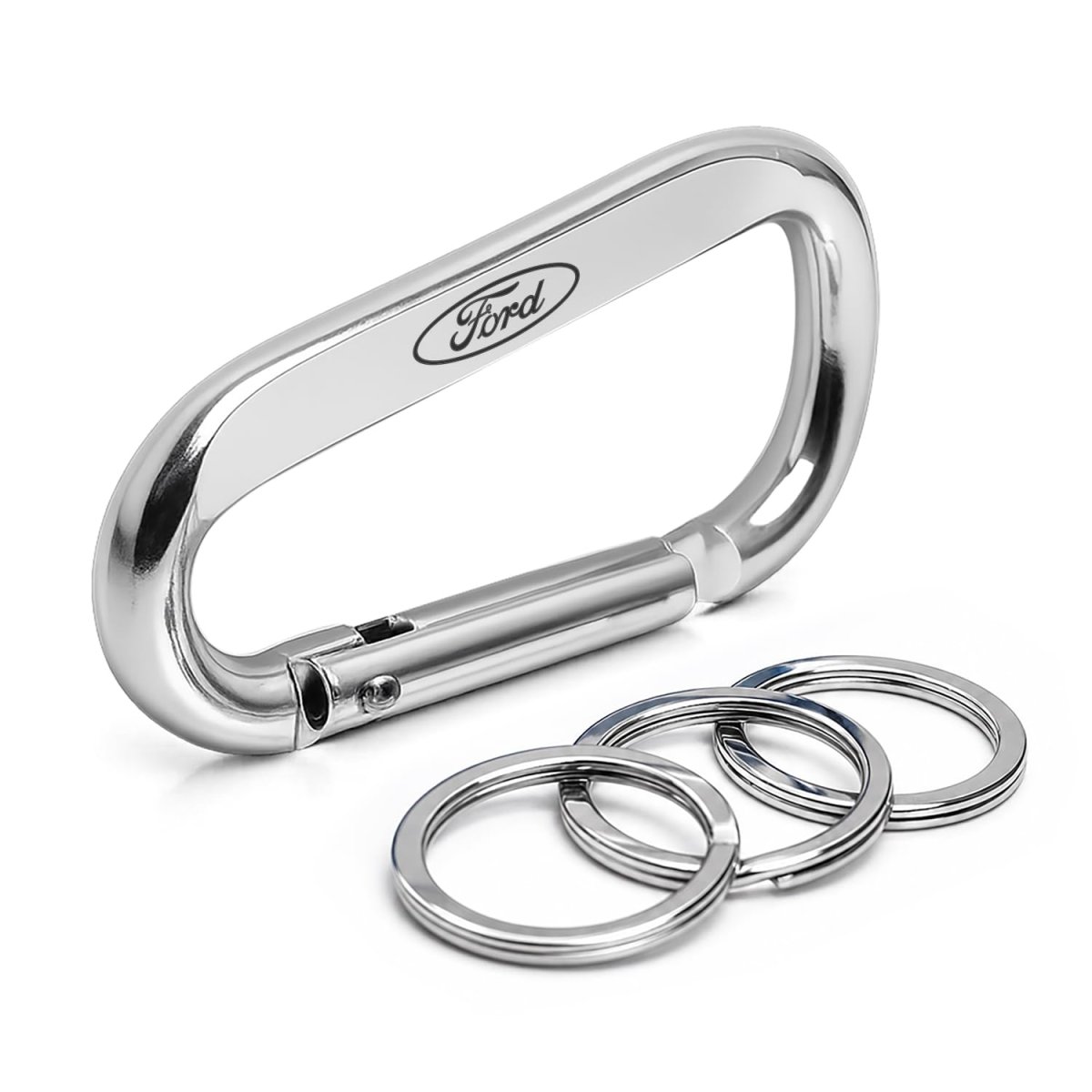 Ipick Image Officially Licensed Ford Laser-etched Silver Metal Carabiner Keychain With Split Key Rings