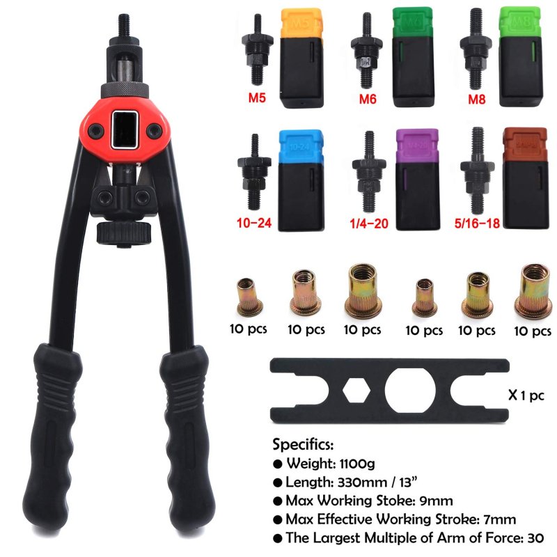 Professional Rivet Gun Tool Hand Nut Riveter Kit 13 In Rivnut Thread Setting Setter Nutsert Metric Sae Riveting Bt605