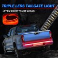 Mictuning 60 Inches Triple 504 Leds Tailgate Strip Light Waterproof With 4-way Flat Connector 5 Functions Solid Amber Turn