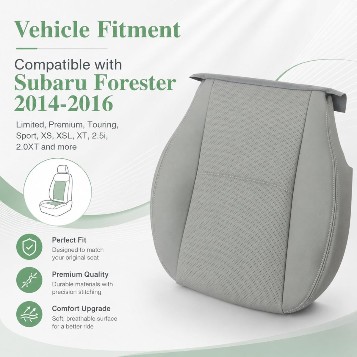 Front Driver Bottom Replacement Perforated Seat Cover Gray Microfiber Leather For Subaru Forester 2014 2015 2016