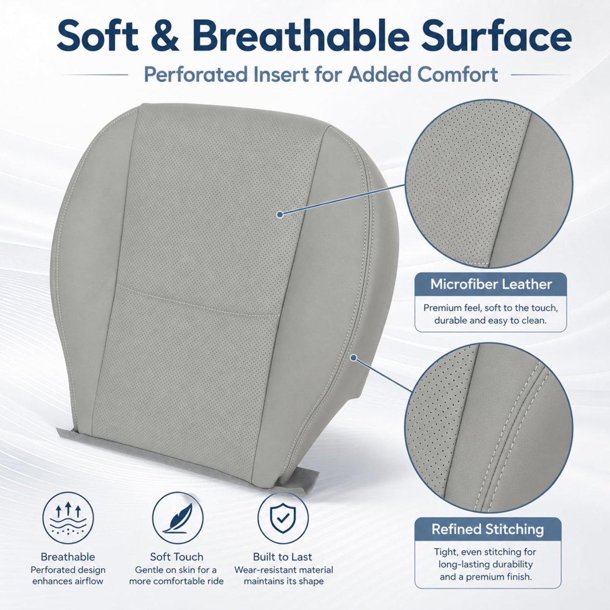 Front Driver Bottom Replacement Perforated Seat Cover Gray Microfiber Leather For Subaru Forester 2014 2015 2016