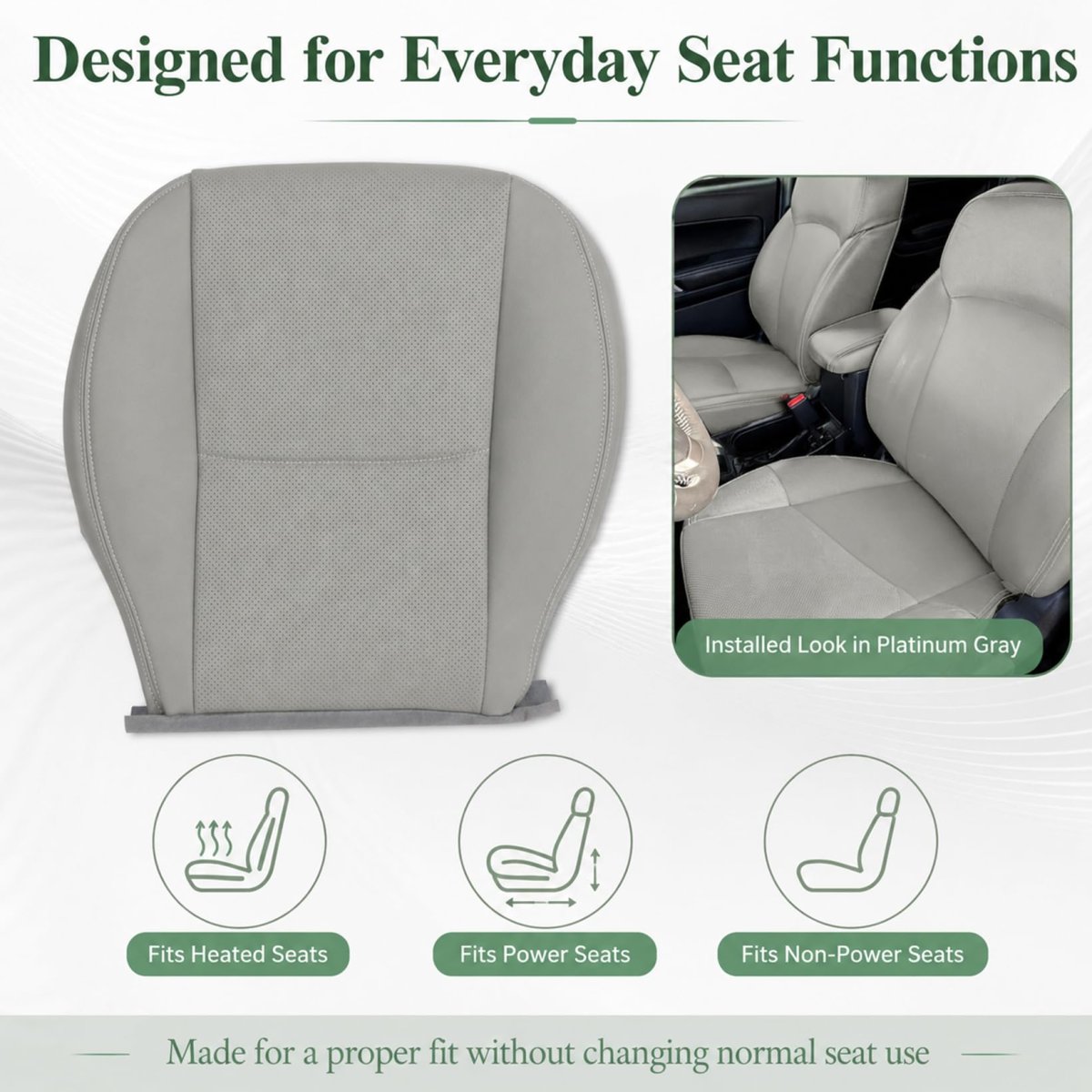 Front Driver Bottom Replacement Perforated Seat Cover Gray Microfiber Leather For Subaru Forester 2014 2015 2016