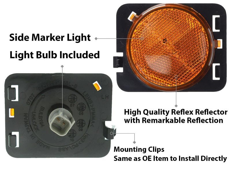 Apa Replacement Side Marker Light For 2007-2018 Wrangler With Bulb Included Driver Left 55078145aa Ch2550127