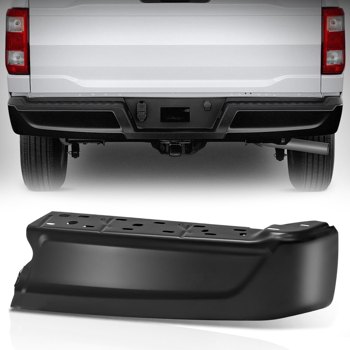 Auto Dynasty Rear Bumper End Cap For 2021 2022 2023 2024 Ford F-150 Passenger Right Side Replacement Non Park Sensor Hole