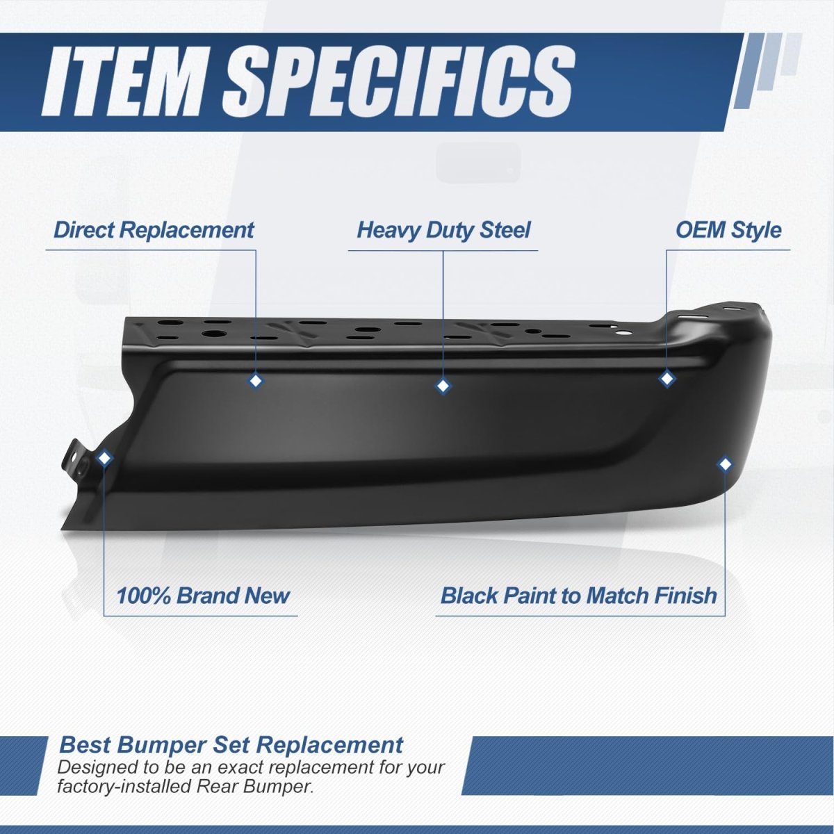 Auto Dynasty Rear Bumper End Cap For 2021 2022 2023 2024 Ford F-150 Passenger Right Side Replacement Non Park Sensor Hole