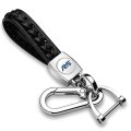 Ford Focus Rs Genuine Black Leather Braided Rope Keychain Elegant Style With Logo 5 In Long Chrome Zinc Alloy Buckle 