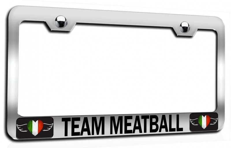 Team Meatball Italian Italy Chrome Metal License Plate Frame Tag Holder Heavy Duty Stainless Steel Universal Fit For Us And