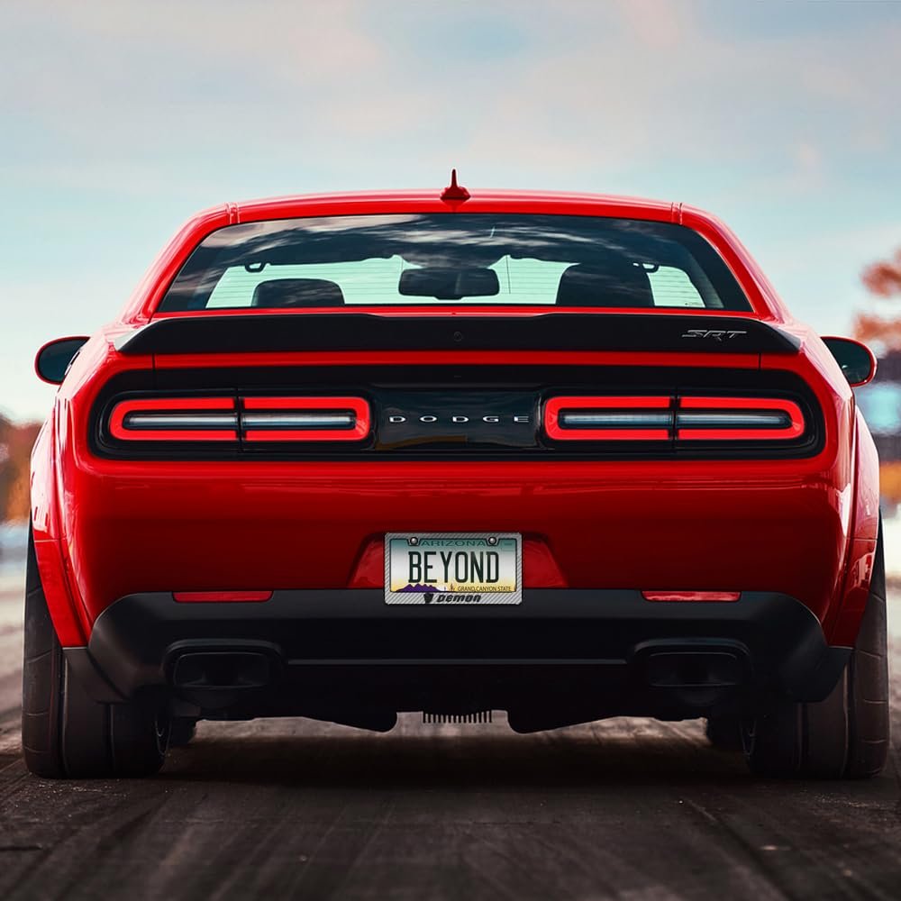 Dodge Demon 3d License Plate Frame Real 3k Carbon Fiber Finish Silver Abs Plastic 12 In X 6 Universal Fit For Car Suv Truck