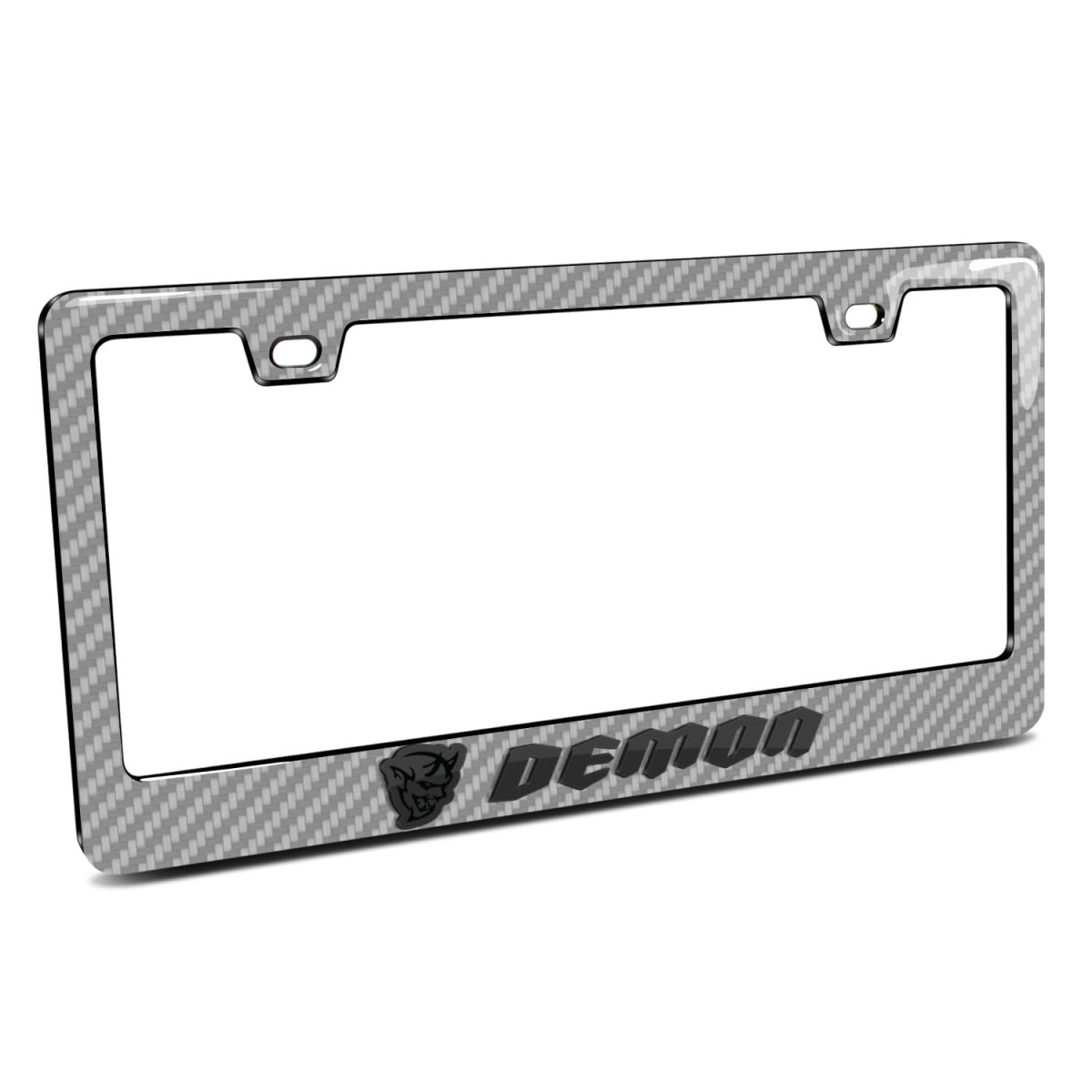 Dodge Demon 3d License Plate Frame Real 3k Carbon Fiber Finish Silver Abs Plastic 12 In X 6 Universal Fit For Car Suv Truck