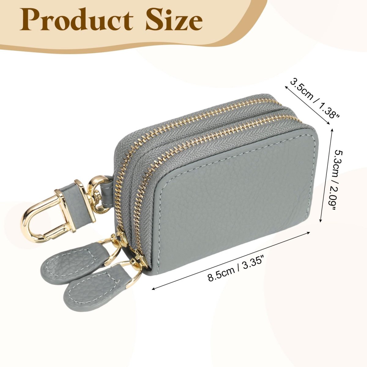 Genuine Leather Car Key Fob Case Universal Holder Double Layer Zipper Bag For Men Women Light Blue