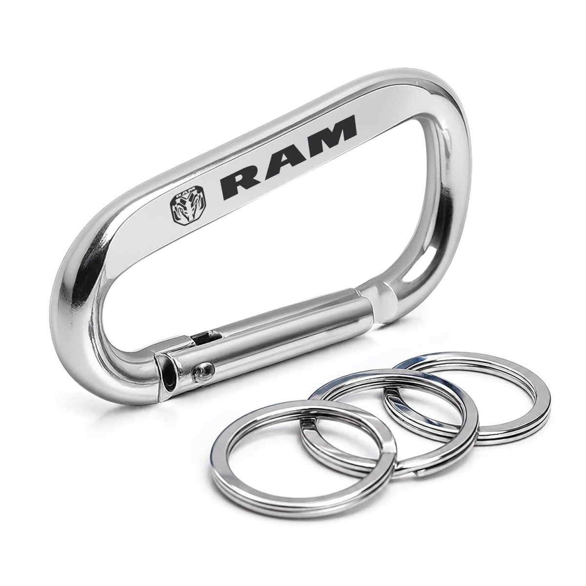 Ipick Image Officially Licensed Ram 2019 Laser-etched Silver Metal Carabiner Keychain With Split Key Rings