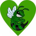 Stickertalk Green Hornet Mascot Heart Vinyl Sticker 4 Inches By 