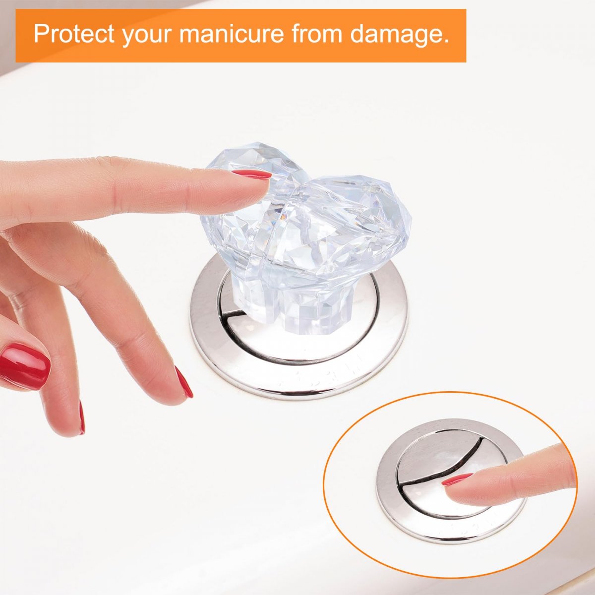 4pcs Toilet Tank Button Pusher Love Heart Shaped Flushing Replacement Part For Women Long Nail Transparent
