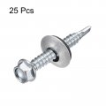 Uxcell 12 X 1-1 2 Self Drilling Screws With Rubber Washer 25pcs Zinc Plated Steel Roofing Hex Head Tapping Epdm For Metal To