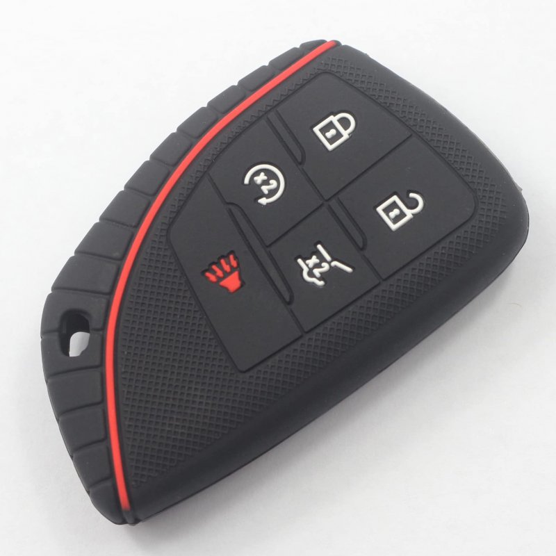 Kcpros 2pcs Black Rubber Silicone 5 Buttons Smart Key Fob Cover Case Protector Keyless With Keychain For Chevrolet Chevy