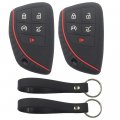 Kcpros 2pcs Black Rubber Silicone 5 Buttons Smart Key Fob Cover Case Protector Keyless With Keychain For Chevrolet Chevy 