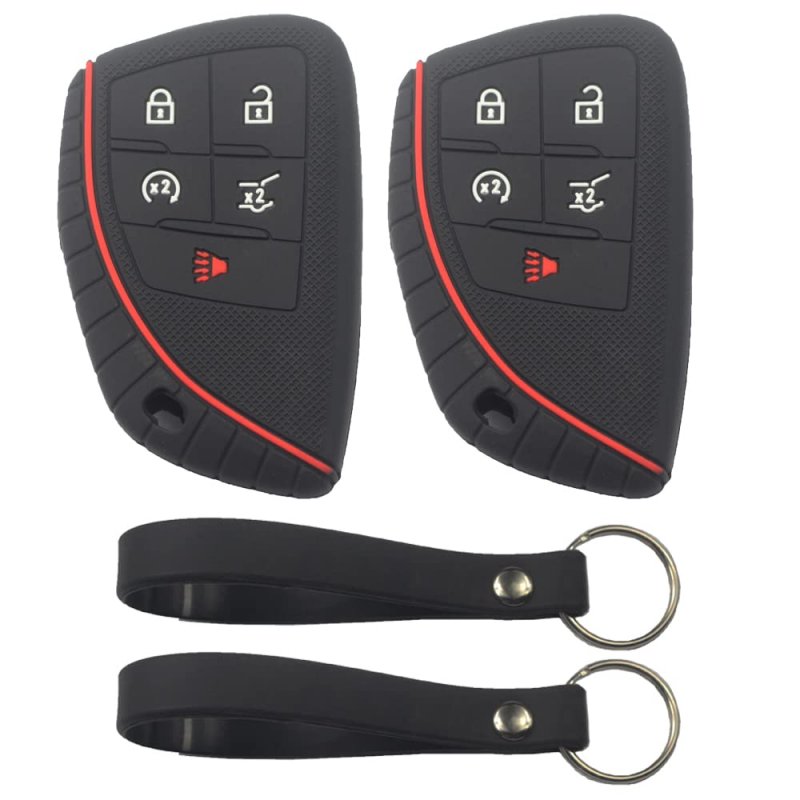 Kcpros 2pcs Black Rubber Silicone 5 Buttons Smart Key Fob Cover Case Protector Keyless With Keychain For Chevrolet Chevy