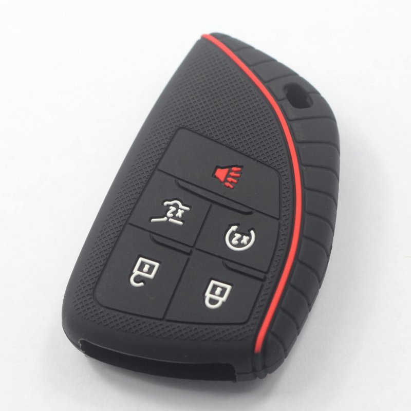 Kcpros 2pcs Black Rubber Silicone 5 Buttons Smart Key Fob Cover Case Protector Keyless With Keychain For Chevrolet Chevy