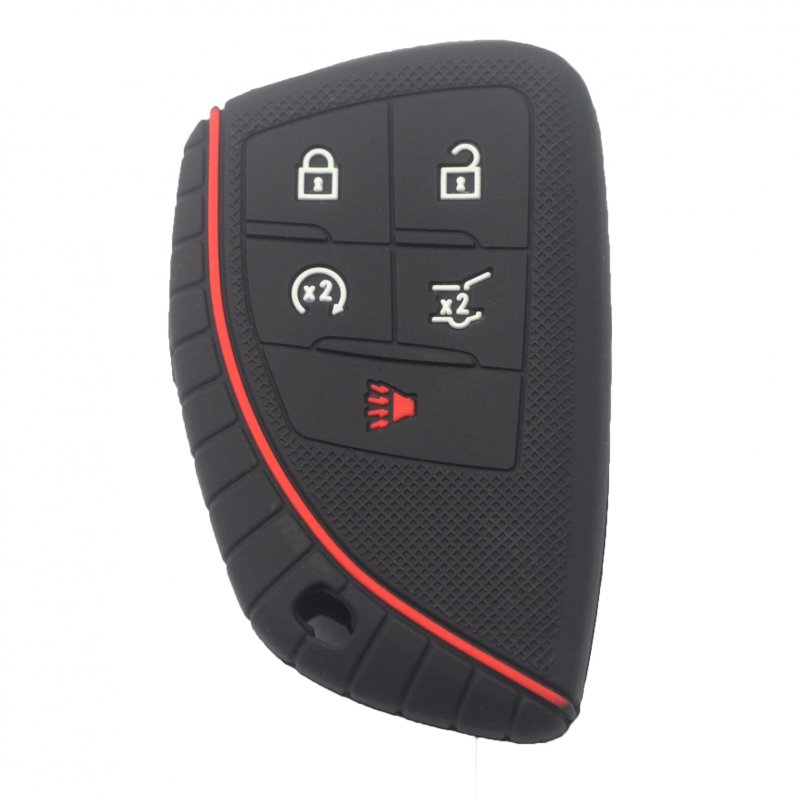 Kcpros 2pcs Black Rubber Silicone 5 Buttons Smart Key Fob Cover Case Protector Keyless With Keychain For Chevrolet Chevy