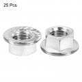 Uxcell M10x1 5mm Serrated Flange Hex Lock Nuts 25pcs 304 Stainless Steel Non-slip Metric Hexagon Nut Full Thread Bright Finish