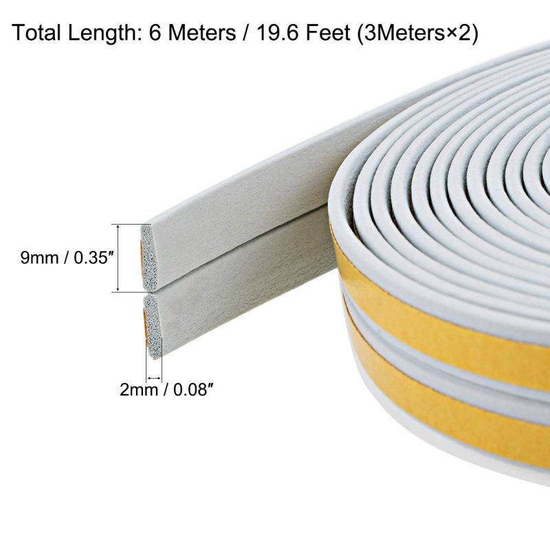 Foam Tape Adhesive Weather Stripping 9mm Wide 2mm Thick 3 Meters Long Gray Pcs