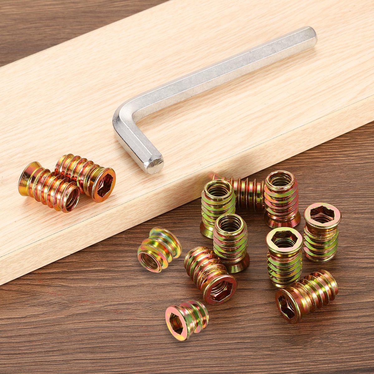 100 Pcs Threaded Insert For Wood 1 4 20 Carbon Steel Studs Hex Socket Drive Nut Inserts Screw In Fastener Connector With Wrench