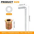 100 Pcs Threaded Insert For Wood 1 4 20 Carbon Steel Studs Hex Socket Drive Nut Inserts Screw In Fastener Connector With Wrench
