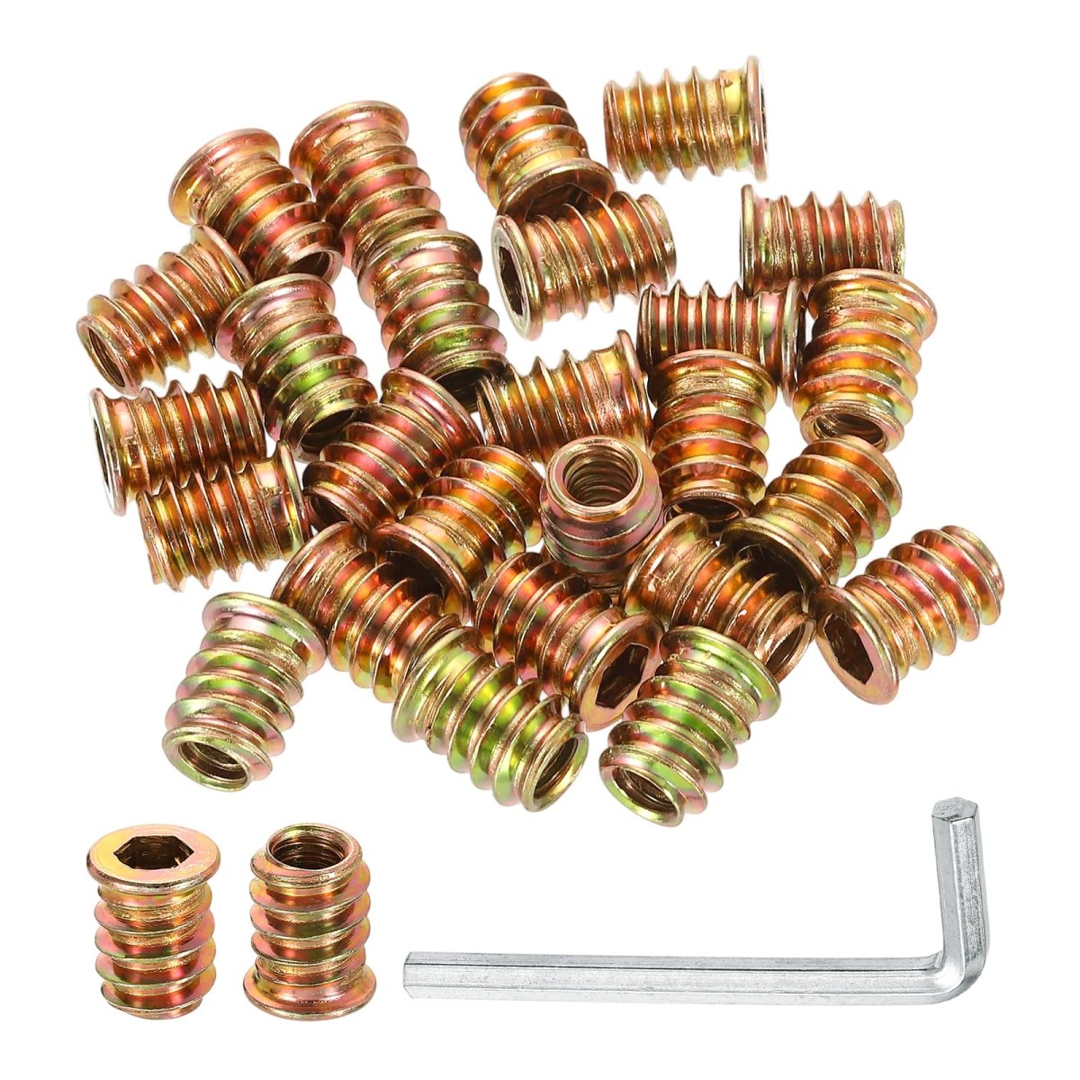 100 Pcs Threaded Insert For Wood 1 4 20 Carbon Steel Studs Hex Socket Drive Nut Inserts Screw In Fastener Connector With Wrench