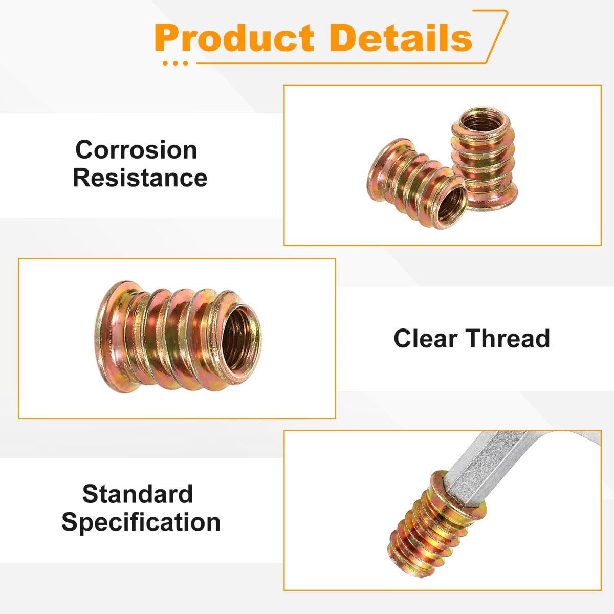 100 Pcs Threaded Insert For Wood 1 4 20 Carbon Steel Studs Hex Socket Drive Nut Inserts Screw In Fastener Connector With Wrench