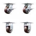 Heavy Duty Large Top Plate Polyurethane On Polyolefin Swivel Caster W Main Free Bearings Set Of 4 X 2 Maroon Wheels-includes 
