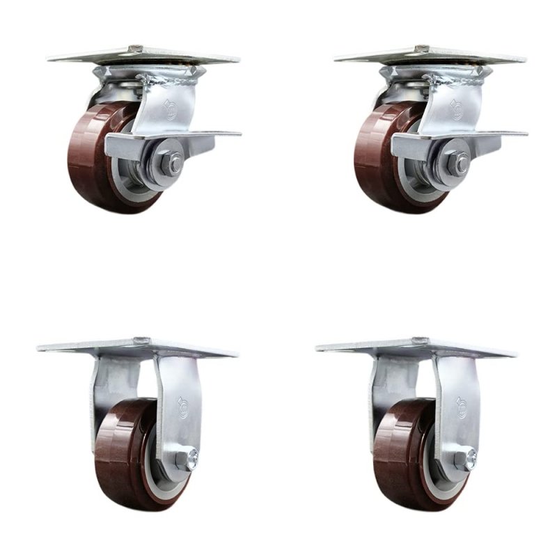 Heavy Duty Large Top Plate Polyurethane On Polyolefin Swivel Caster W Main Free Bearings Set Of 4 X 2 Maroon Wheels-includes