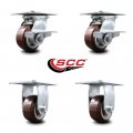 Heavy Duty Large Top Plate Polyurethane On Polyolefin Swivel Caster W Main Free Bearings Set Of 4 X 2 Maroon Wheels-includes