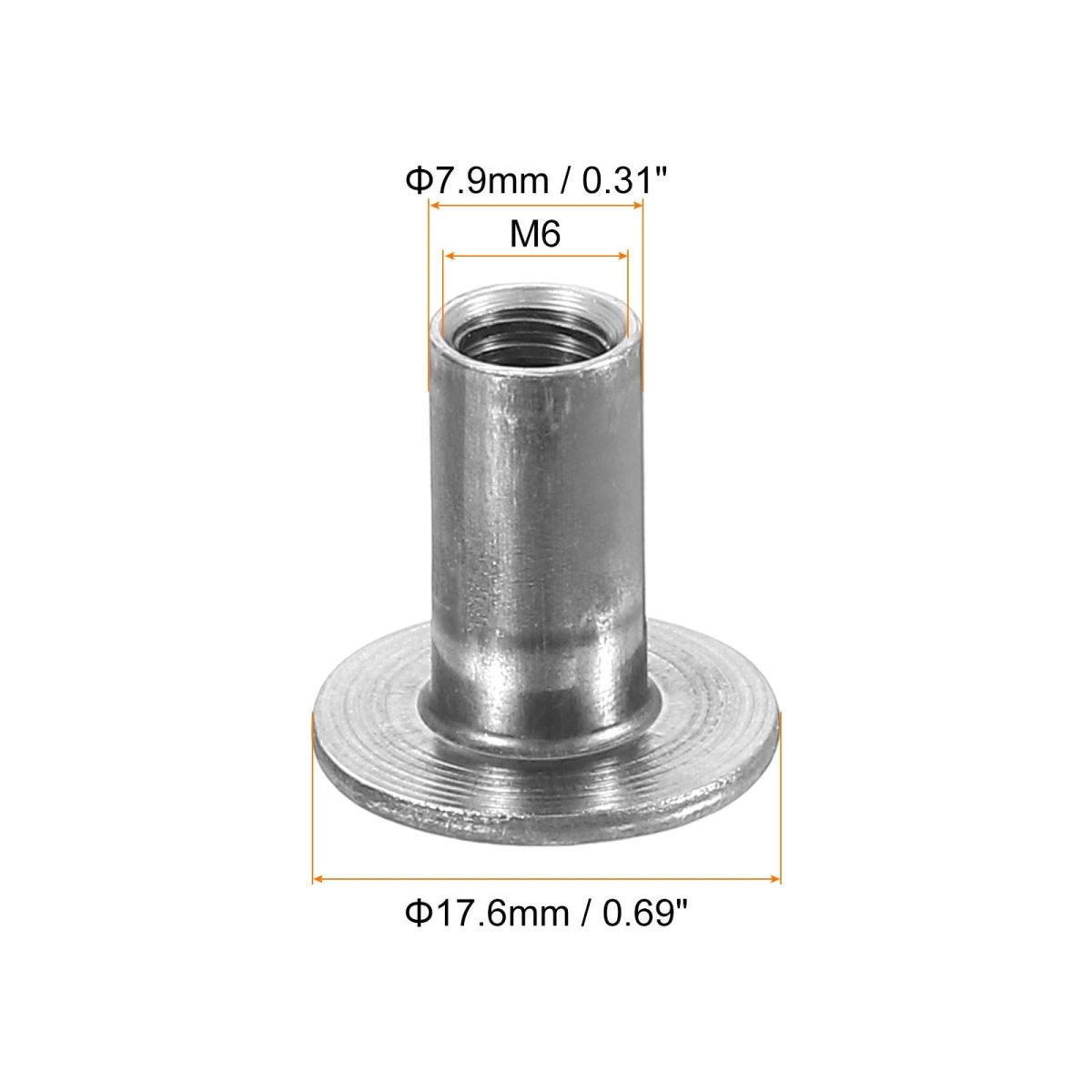 M6 T-nuts 50pcs Carbon Steel Tee Nut Round Base Weld Nuts 17mm Height Through Hole Flange Insert Female Thread Plate Dark Gray