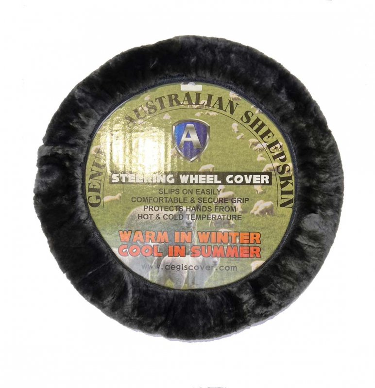 Aegis Cover Luxury Australian Sheepskin Steering Wheel Charcoal