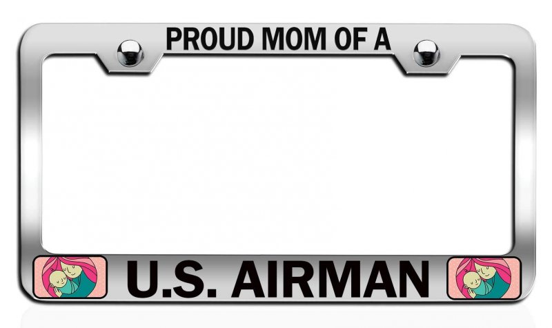 Proud Of A U S Airman Mom License Plate Frame Stainless Steel Heavy Duty Tag Holder For Cars Trucks And Suvs 12 5 X 6 In